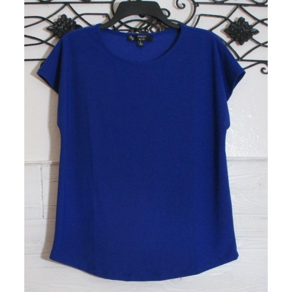 Ashley Blue Women's Top Size L Short Sleeve Purple Round Neck